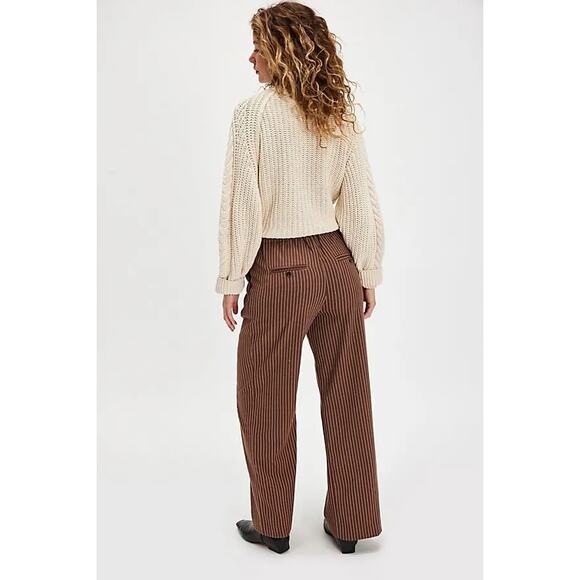 New FREE PEOPLE Tyler Menswear Tailored Wide-Leg Trousers $148 LARGE Stripe - Picture 4 of 5